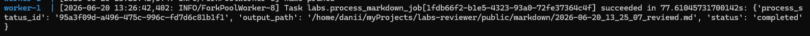 Worker logs command output